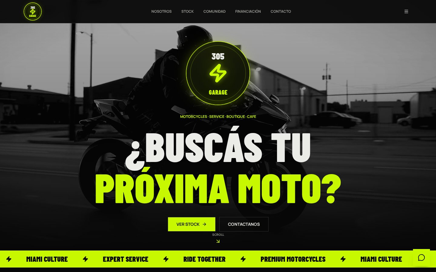 Captura real del sitio 305 Garage Motors